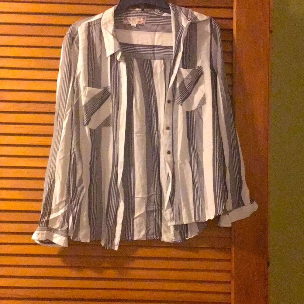 Gray/white striped button up